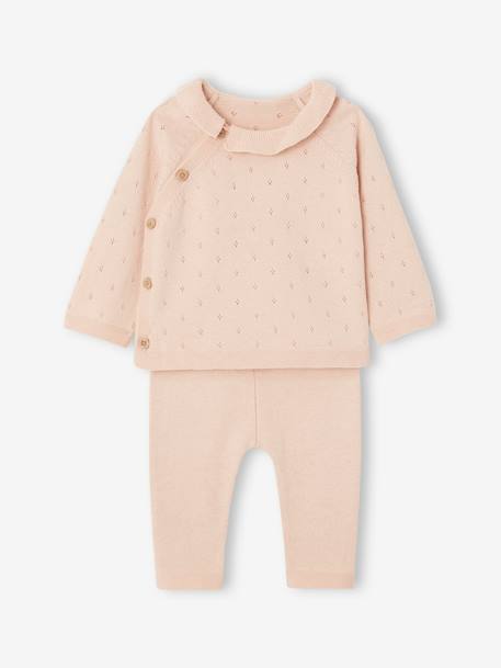 Ensemble bébé pull à collerette pantalon en tricot rose nude 3 - vertbaudet enfant 