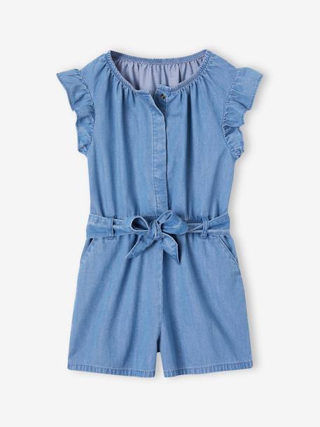 Combishort en denim léger fille manches volantées stone 1 - vertbaudet enfant 