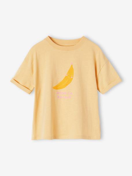 Tee-shirt motif pop fille manches courtes à revers jaune pâle 1 - vertbaudet enfant 