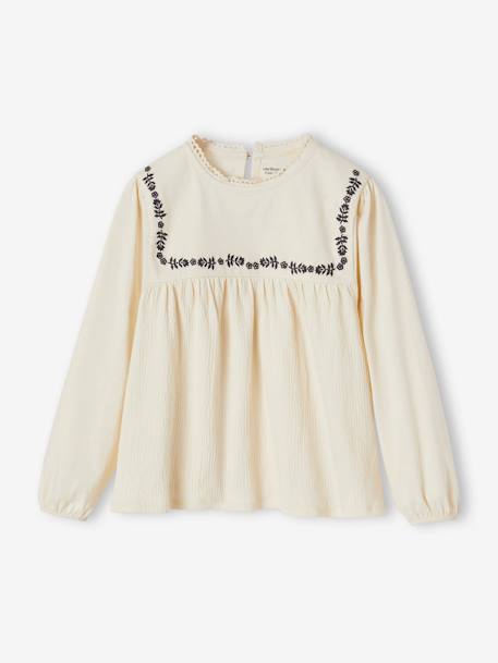 T-shirt blouse brodé fleurs fille vanille 1 - vertbaudet enfant 