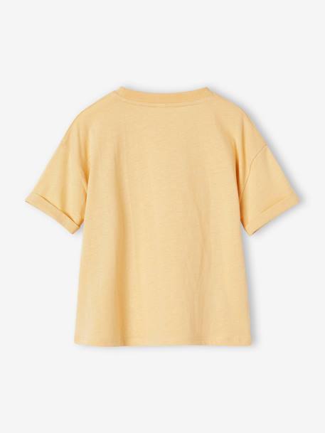 Tee-shirt motif pop fille manches courtes à revers jaune pâle 2 - vertbaudet enfant 