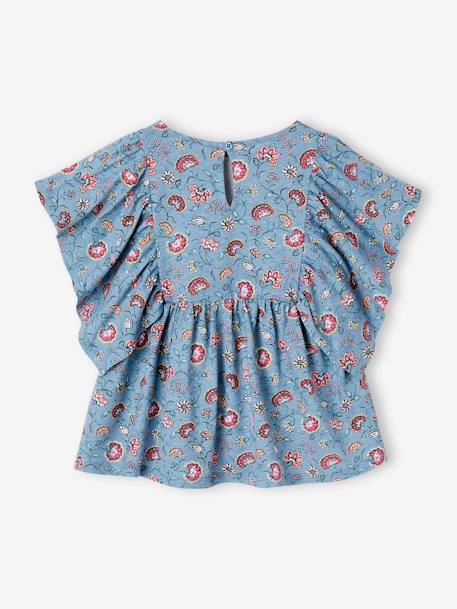 Tee-shirt blouse motifs fleurs fille bleu pétrole+multicolore+vanille 2 - vertbaudet enfant 