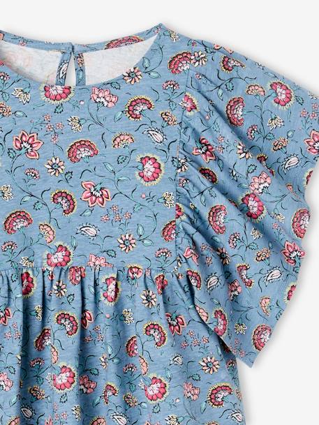 Tee-shirt blouse motifs fleurs fille bleu pétrole+multicolore+vanille 3 - vertbaudet enfant 