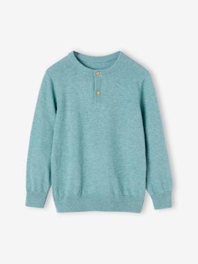 Pull Col Tunisien Garçon Vertbaudet - Bleu Chiné - 100% Coton - Taille 3 Ans