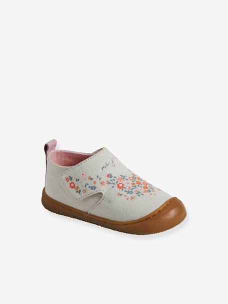 Chaussons scratchés bébé en toile imprimée blanc imprimé+bleu chambray 1 - vertbaudet enfant 