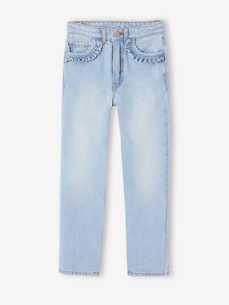 Jean droit MorphologiK fille tour de hanches Fin denim bleached+stone 1 - vertbaudet enfant 