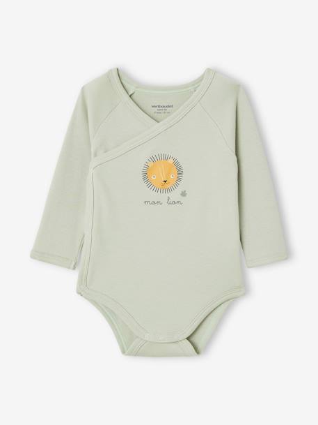 Lot de 3 bodies assortis 'lion' bébé spécial naissance en coton biologique vert d'eau 4 - vertbaudet enfant 