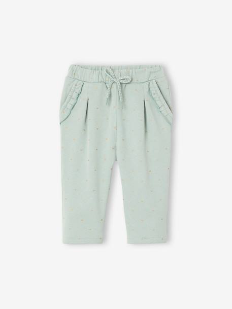 Pantalon molleton bébé fille bleu grisé+chaudron imprimé+écru+vert sauge 10 - vertbaudet enfant 
