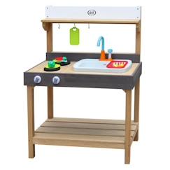 Jouet-AXI Rosa Cuisine Enfant en bois | Cuisine de jeu multifonctionnelle | Jouet à sable & eau avec kit d'accessoires de 17 pièces