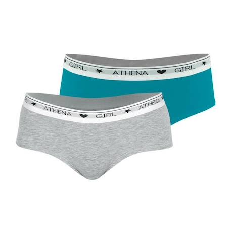 Fille-Sous-vêtement-ATHENA Lot de 2 boxers Coton Ultra Doux by    Gris chiné-Bleu lagon FILLE