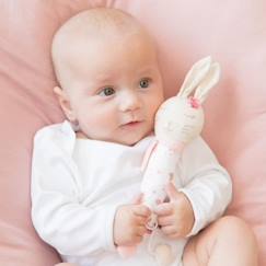 Jouet-Hochet - Lapin - Rose et beige - Coton - Pour bébé