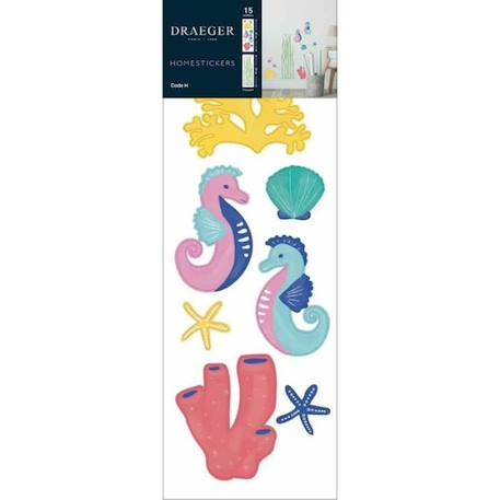Sticker mural Animaux Marins - Draeger Paris - Set de 15 stickers - Bleu et blanc - Pour enfant BLEU 1 - vertbaudet enfant 