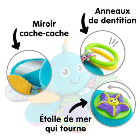 Pieuvre Multi-Activités - TOMY - Anneaux, Miroir, Anneau de dentition, Bruits rigolos et Pouët-pouët BLEU 3 - vertbaudet enfant 