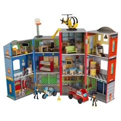 Jouet-Jeux d'imagination-KidKraft - Ensemble de jeu miniature en bois Héros de la ville, 24 accessoires inclus dont pompier, policier inclus
