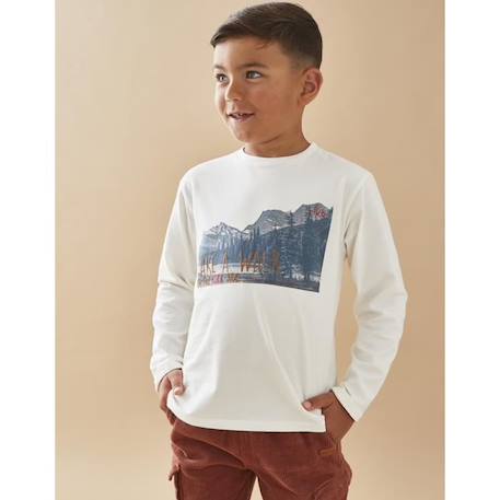 T-shirt manches longues en jersey imprimé montagne BLANC 1 - vertbaudet enfant 