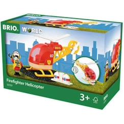Jouet-Jeux d'imagination-Hélicoptère des Pompiers BRIO World - Circuit de train en bois aimanté - Rouge et Jaune - Mixte dès 3 ans