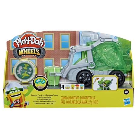 Camion poubelle Play-Doh Wheels - Play-Doh - Avec pâte à imitation ordures et 3 pots de pâte à modeler VERT 1 - vertbaudet enfant 