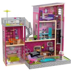 Jouet-Poupons et poupées-KidKraft - Maison de poupées Uptown en bois avec 36 accessoires inclus, son et lumière