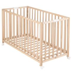 ROBA Lit Bébé Pliant 60x120 cm en Bois Massif - Fold Up - Hauteur Réglable - Roulettes à Freins - Naturel  - vertbaudet enfant