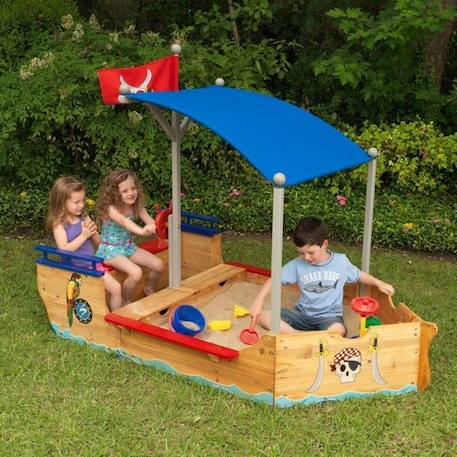 Bac à sable en bois Bateau de pirate KIDKRAFT - Avec auvent, rangements et drapeau de pirate MARRON 2 - vertbaudet enfant 