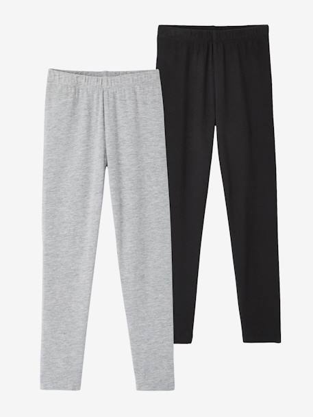 Lot de 2 leggings fille Basics anthracite+écru+gris chiné+noir+lot gris anthracite + bleu mar 18 - vertbaudet enfant 