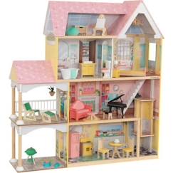 Jouet-Poupons et poupées-KidKraft - Maison de poupées Lola en bois avec 30 accessoires inclus, son et lumière
