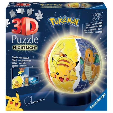 Puzzle 3D Ball illuminé Pokémon - Ravensburger - 72 pièces numérotées - Socle lumineux - A partir de 6 ans BLANC 1 - vertbaudet enfant 
