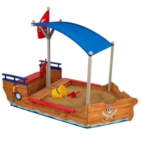 Bac à sable en bois Bateau de pirate KIDKRAFT - Avec auvent, rangements et drapeau de pirate MARRON 1 - vertbaudet enfant 
