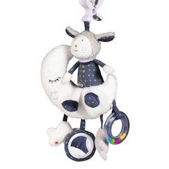Jouet-Premier âge-Jouet d'activités enfant - SAUTHON - Mouton en velours Bleu - Pince, Miroir, Anneau à bille, Étoile et Nuage