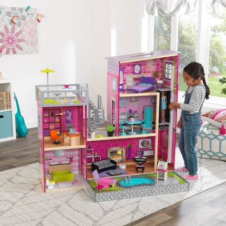 KidKraft - Maison de poupées Uptown en bois avec 36 accessoires inclus, son et lumière ROSE 4 - vertbaudet enfant 