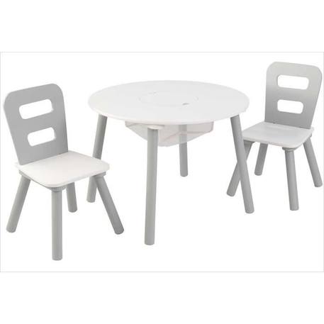 Table ronde en bois coloris lavande pour enfant et 2 chaises