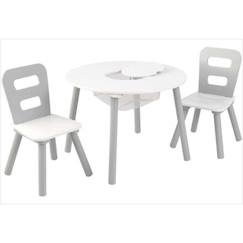 Chambre et rangement-Chambre-KidKraft - Ensemble table ronde avec rangement + 2 chaises - Gris et blanc