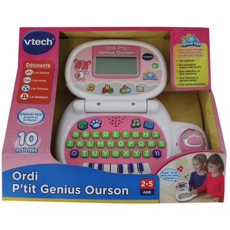 VTECH - Ordi P'tit Genius Ourson Rose - Ordinateur Éducatif Enfant - De 2 à 5 ans ROSE 5 - vertbaudet enfant 