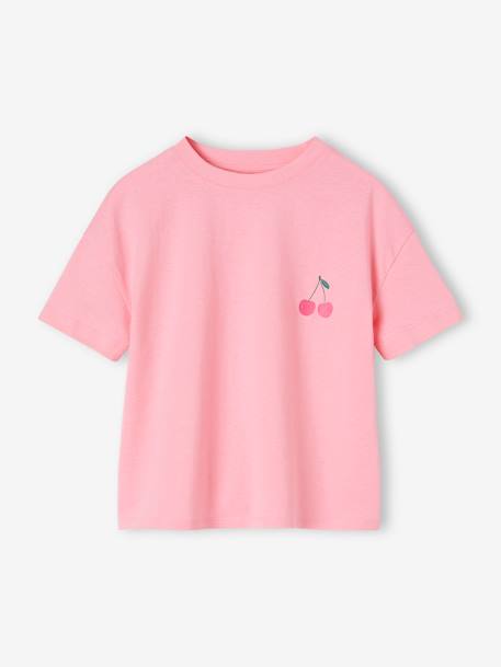 Tee-shirt fille motif poitrine manches courtes rose bonbon 2 - vertbaudet enfant 