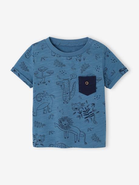 T-shirt jungle bébé en jersey flammé bleu+écru 1 - vertbaudet enfant 