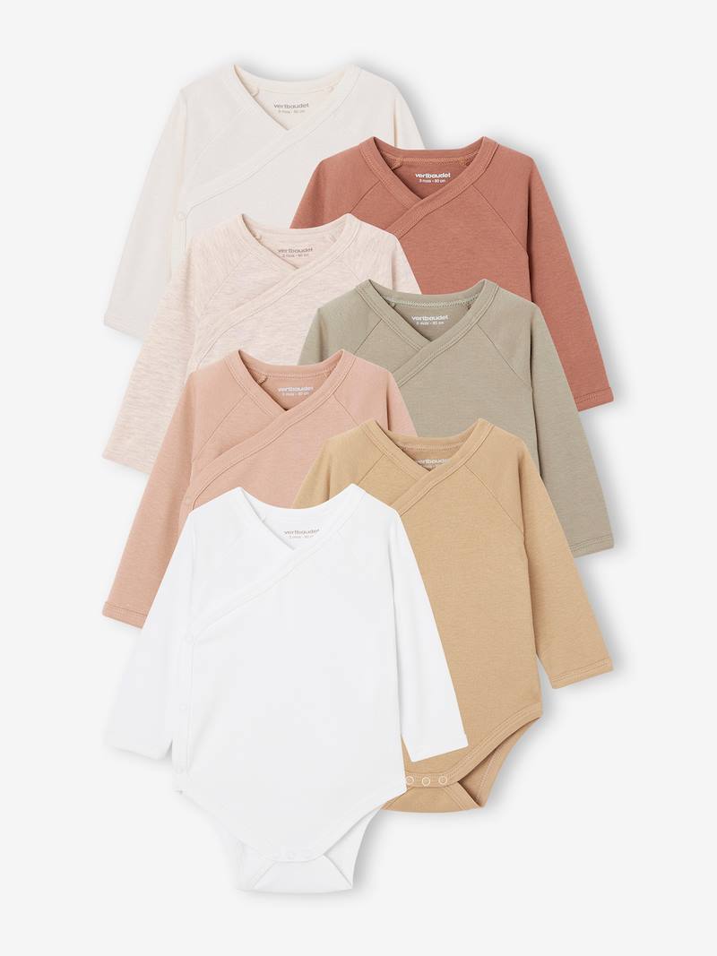 Lot de 7 bodies en coton Bio manches longues ouverture naissance BASICS - multicolore