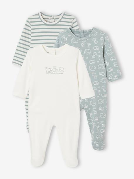 Lot de 3 pyjamas bébé mixtes en interlock BASICS bleu grisé 1 - vertbaudet enfant 