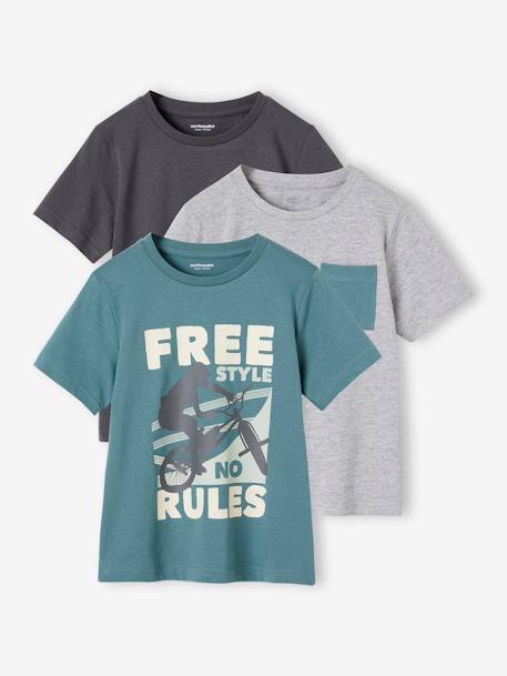 Vertbaudet Lot de 3 T-shirts manches courtes ours en maille côtelée garçon