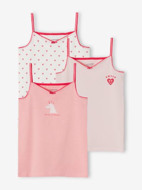 Lot de 3 débardeurs coeurs et licornes fille en coton bio rose 1 - vertbaudet enfant 