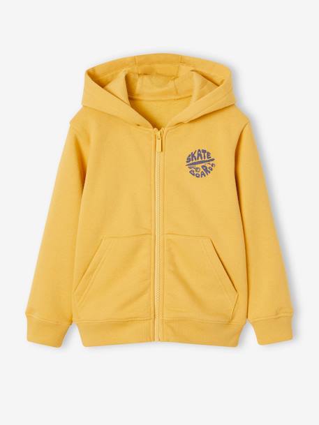 Sweat garçon zippé à capuche motif poitrine blanc chiné+ocre+rouge+turquoise 4 - vertbaudet enfant 