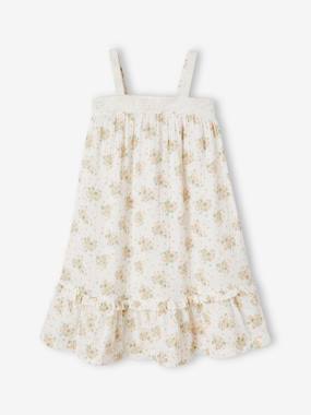 Tee-shirt Blouse Fille Avec Broderie Anglaise - Manches Longues, écru - Taille 12 Ans - Col Rond Volanté