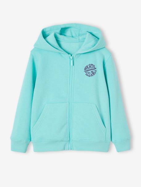 Sweat garçon zippé à capuche motif poitrine blanc chiné+ocre+rouge+turquoise 11 - vertbaudet enfant 