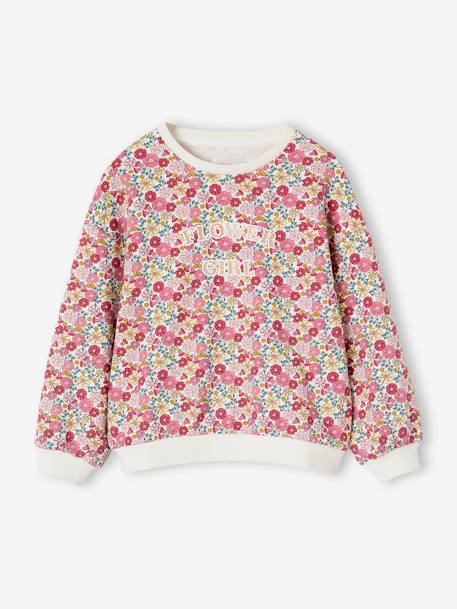 Fille-Pull, gilet, sweat-Sweat motifs fleurs fille