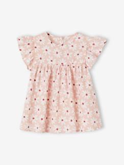 -Blouse motifs fleurs fille manches courtes à volants