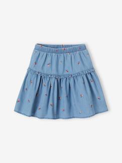 Jupe brodée cerises en denim léger fille  - vertbaudet enfant