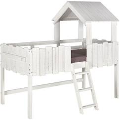 Chambre et rangement-Chambre-Lit bébé, lit enfant-Lit cabane enfant  Donnie - Blanc - 90x190 cm - Bois massif - Avec tiroirs