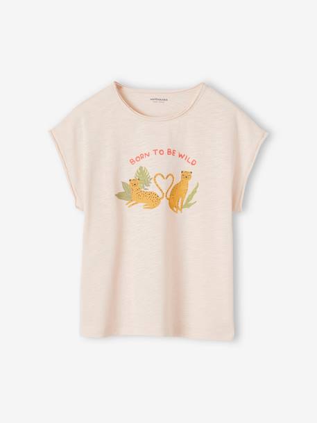 Tee-shirt panthères message flocage velours fille rose pâle 1 - vertbaudet enfant 