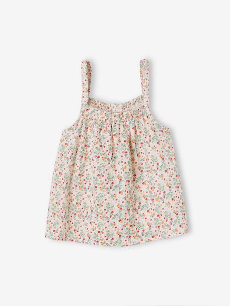 Blouse à bretelles en gaze de coton fille blanc imprimé+corail+corail fluo+écru+sable 1 - vertbaudet enfant 