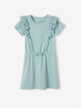 VERTBAUDET T-Shirt Fille Broderie Anglaise Manches à Volants Vert Pâle 6A