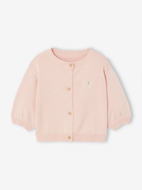 Cardigan basics en tricot bébé broderie coeur blanc+rose poudré 4 - vertbaudet enfant 